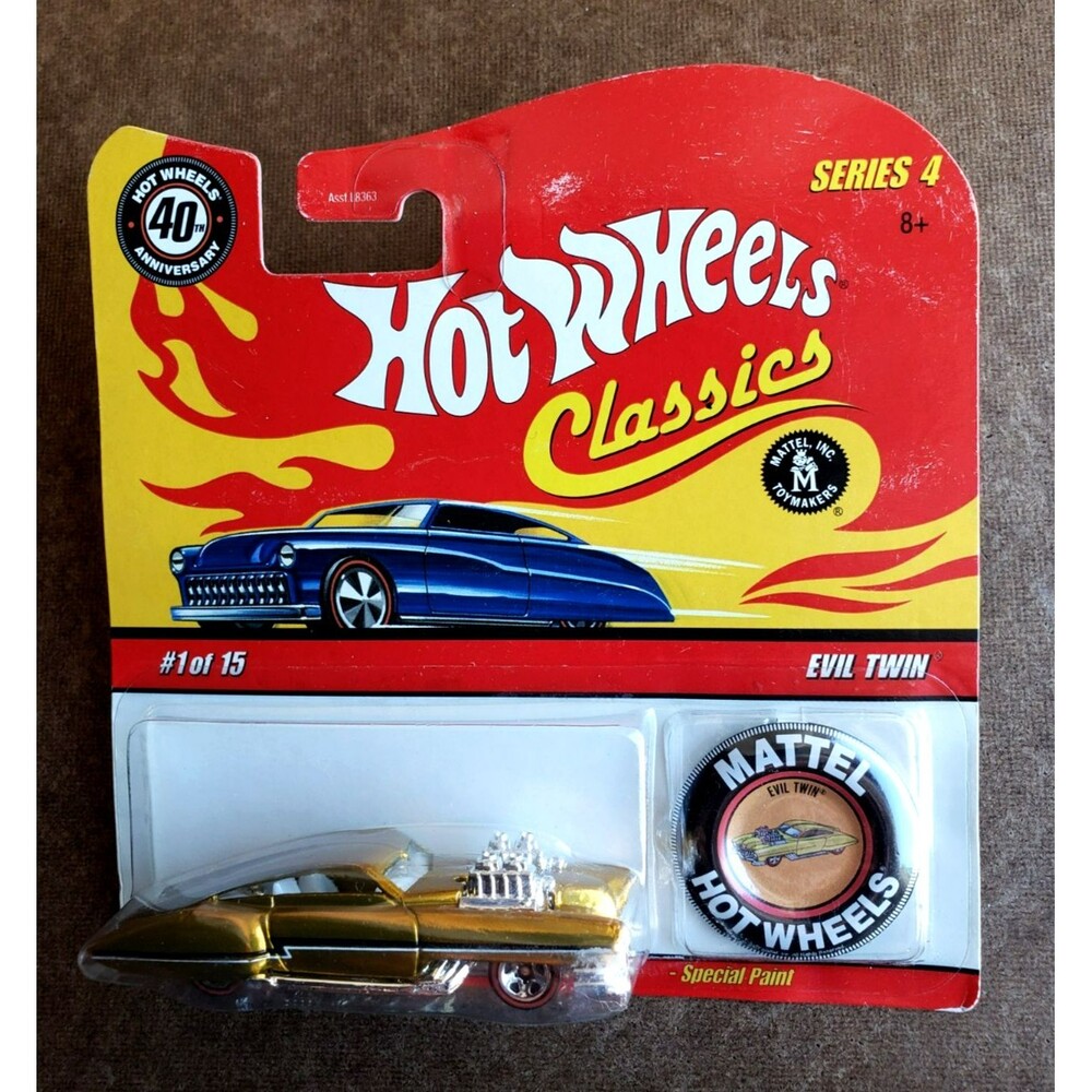 2008 Hot Wheels EVIL TWIN GOLD CLASSICS SERIES 4 W/ BUTTON 40Th Anniversary 1:64